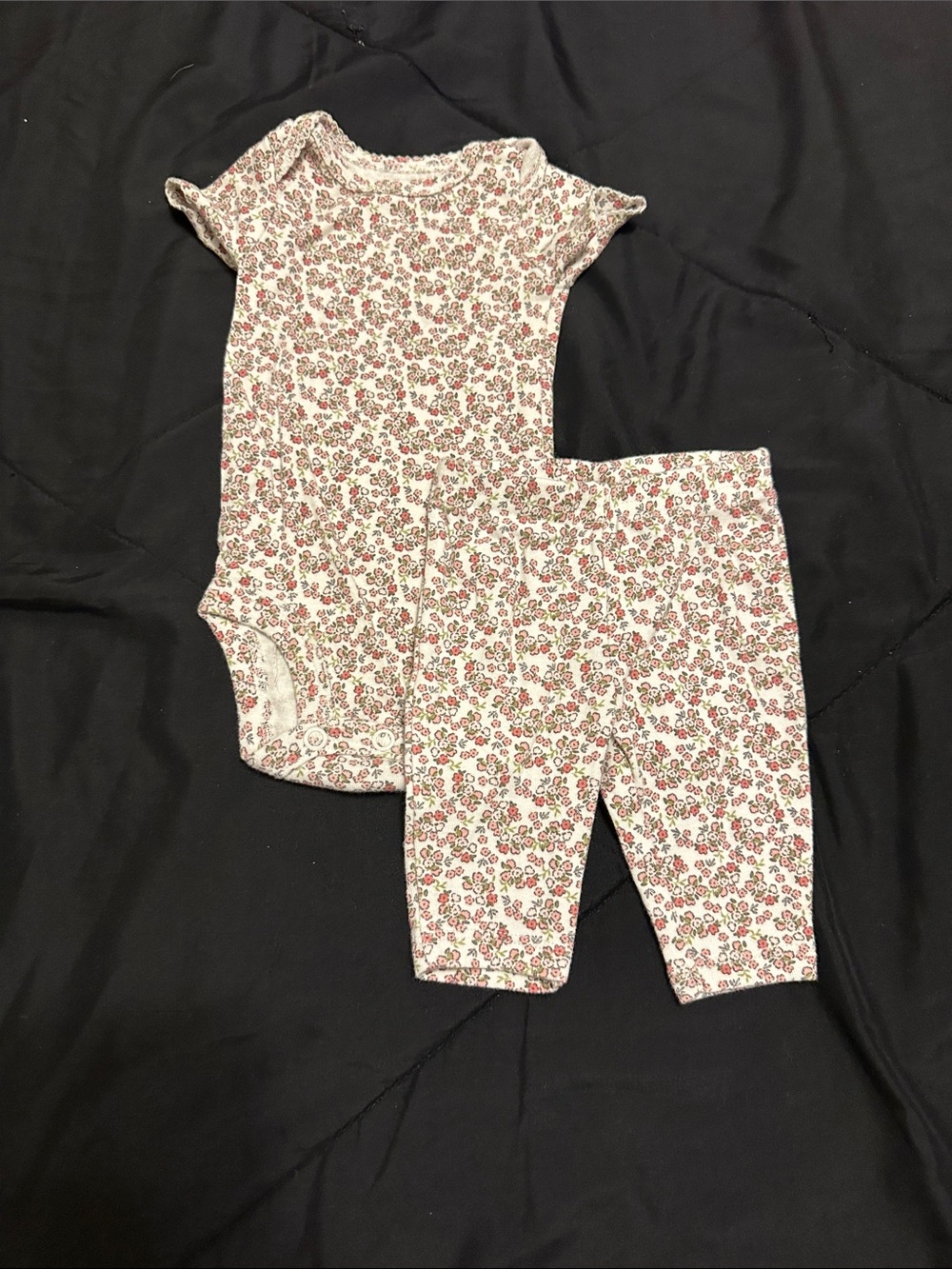 Carter's Cream and Pink Floral Short-Sleeve Bodysuit & Legging Set
